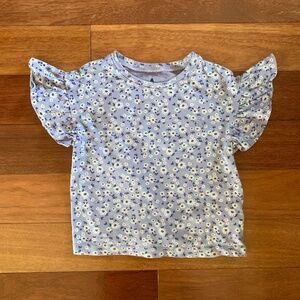 Gap Toddler Girls Purple Daisy Print Flutter Ruffle Sleeve T Shirt Tee 5T